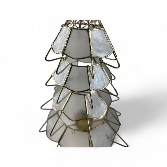 Vintage Capiz Shell Christmas Tree Candle Holder with Brass Frame Star Topper - Picture 14 of 16